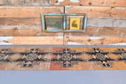 El yapımı vintage yolluk 79x348 cm tribal desenli yün - detay görünümü