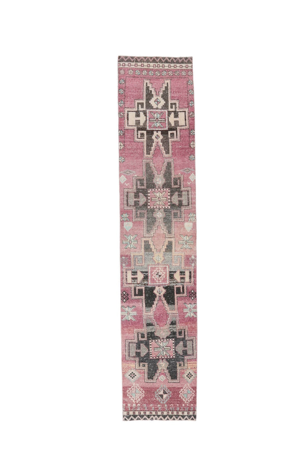El yapımı vintage yolluk 76x340 cm tribal desenli yün - farklı açıdan görünüm