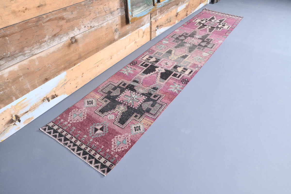 El yapımı vintage yolluk 76x340 cm tribal desenli yün - yakın çekim doku detayı