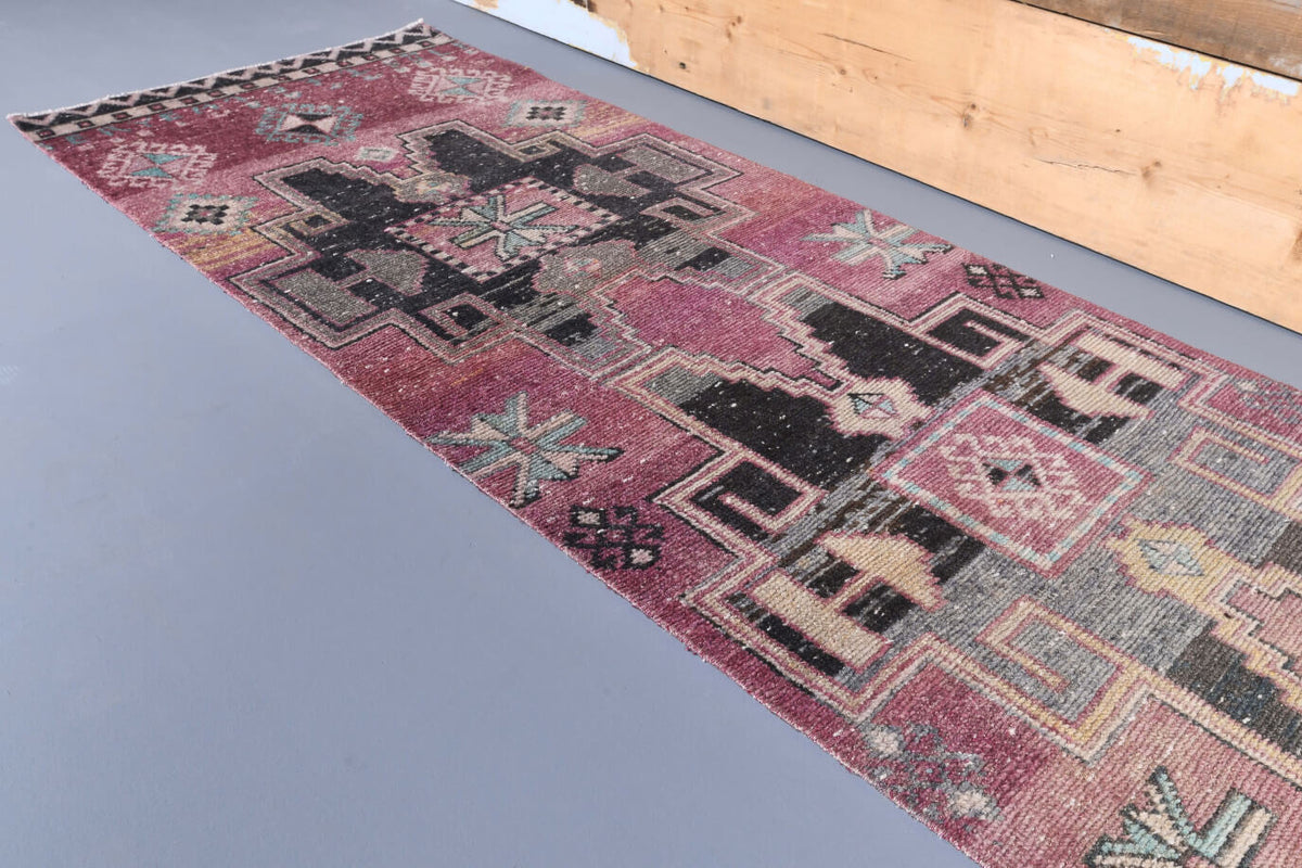 El yapımı vintage yolluk 76x340 cm tribal desenli yün - desen detayı