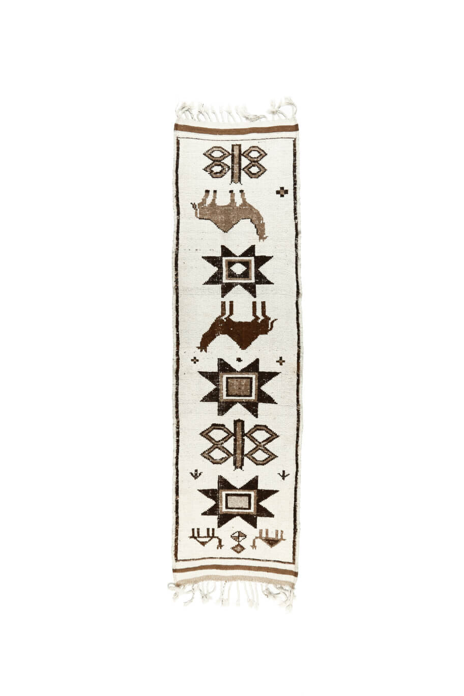 El yapımı vintage yolluk 91x323 cm tribal desenli yün - açık alan görünümü