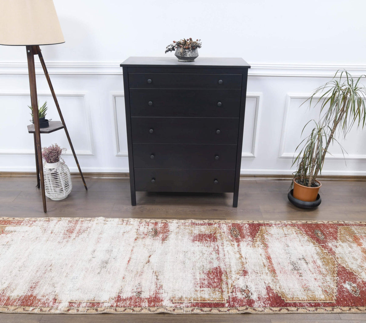 El yapımı vintage yolluk 91x345 cm geometrik desenli yün - detay görünümü