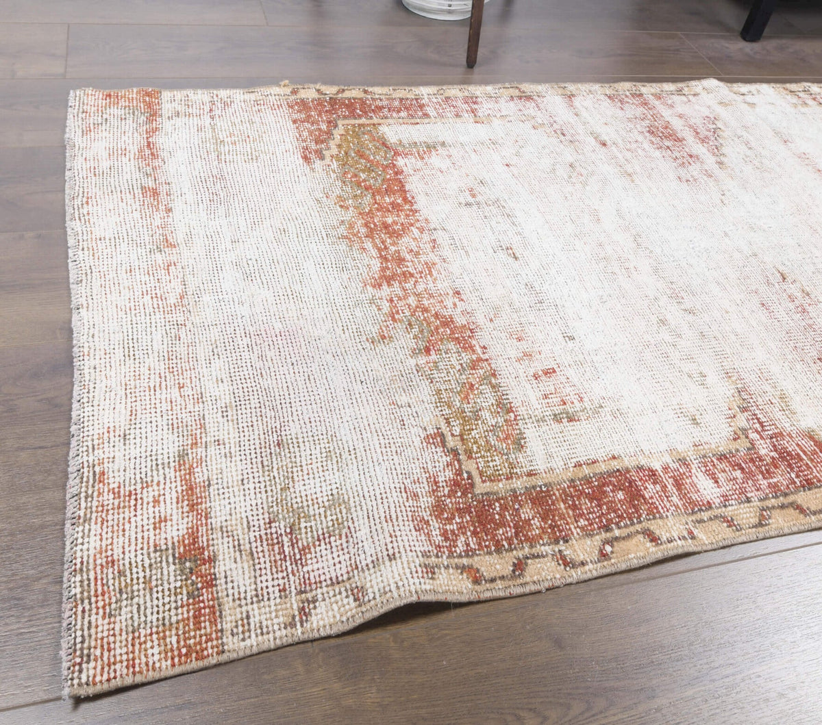 El yapımı vintage yolluk 91x345 cm geometrik desenli yün - üstten görünüm