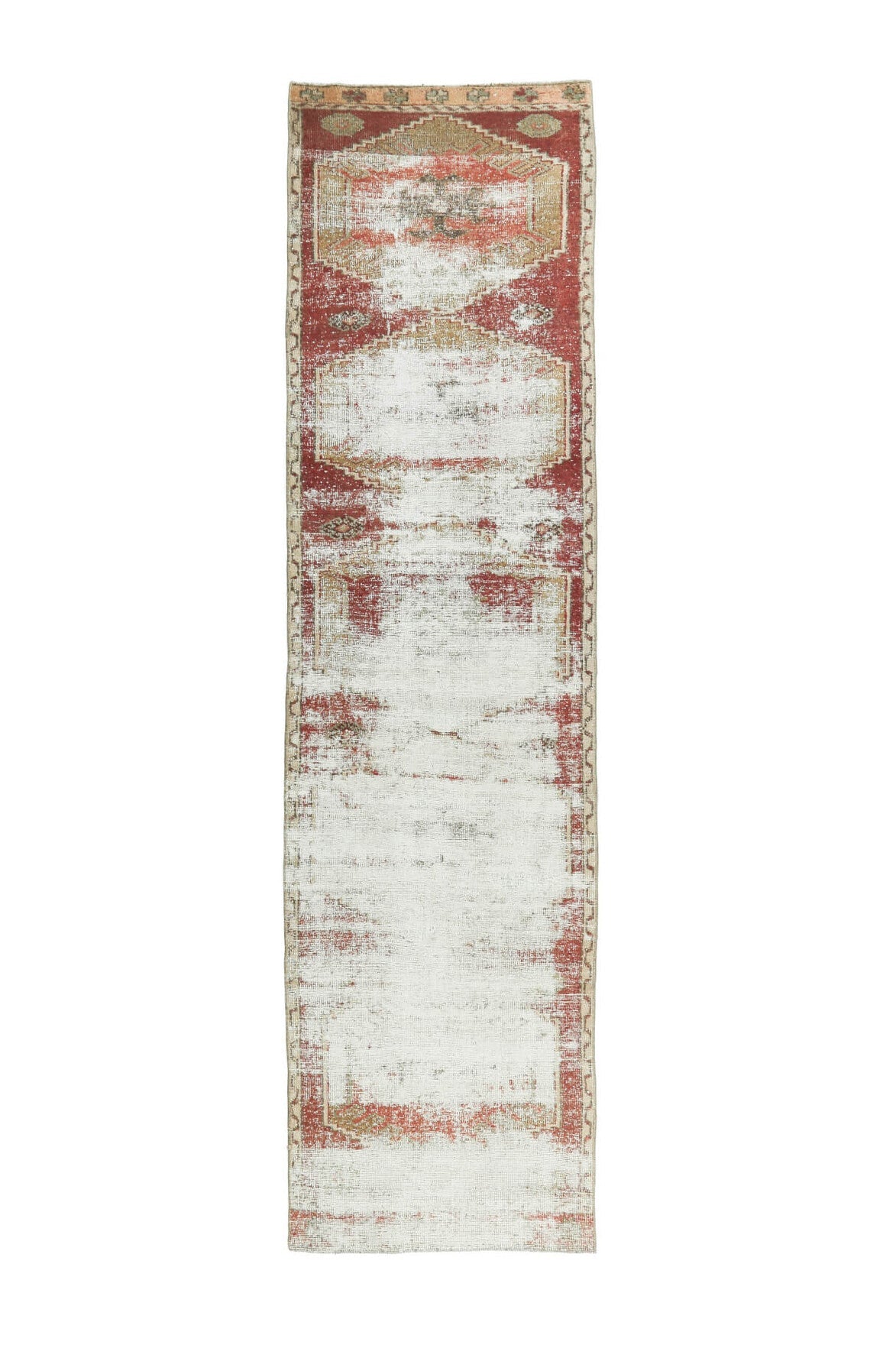 El yapımı vintage yolluk 91x345 cm geometrik desenli yün - farklı açıdan görünüm
