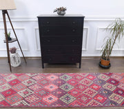El yapımı vintage yolluk 94x345 cm i̇kat desenli yün - detay görünümü