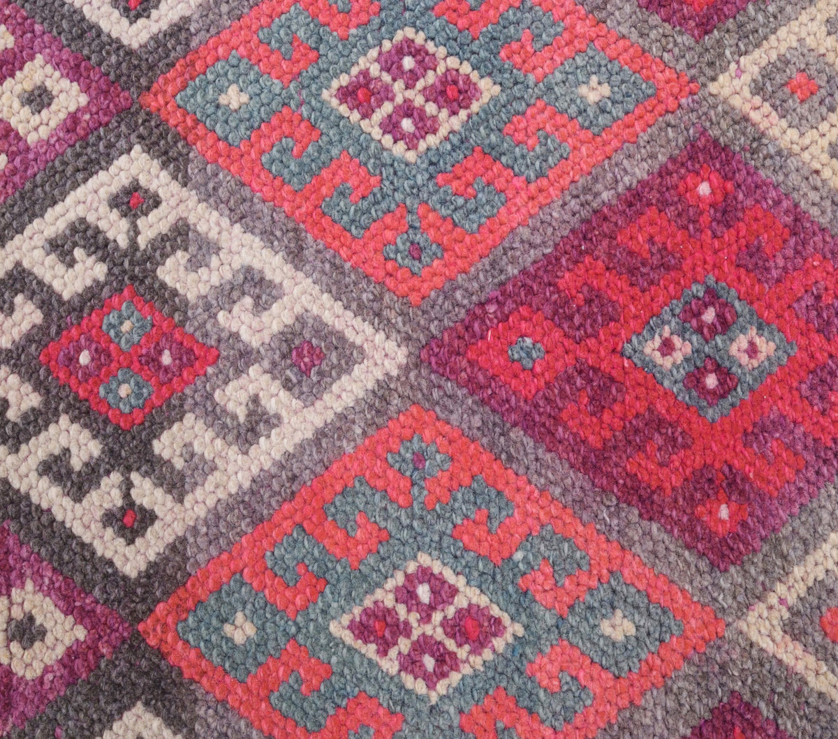 El yapımı vintage yolluk 94x345 cm i̇kat desenli yün - kenar ve saçak detayı