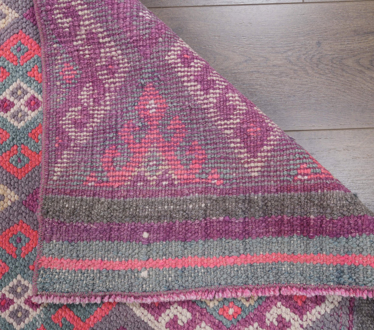El yapımı vintage yolluk 94x345 cm i̇kat desenli yün - desen detayı