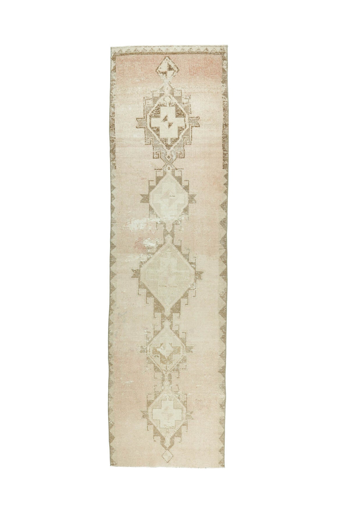 El yapımı vintage yolluk 94x348 cm tribal desenli yün - açık alan görünümü