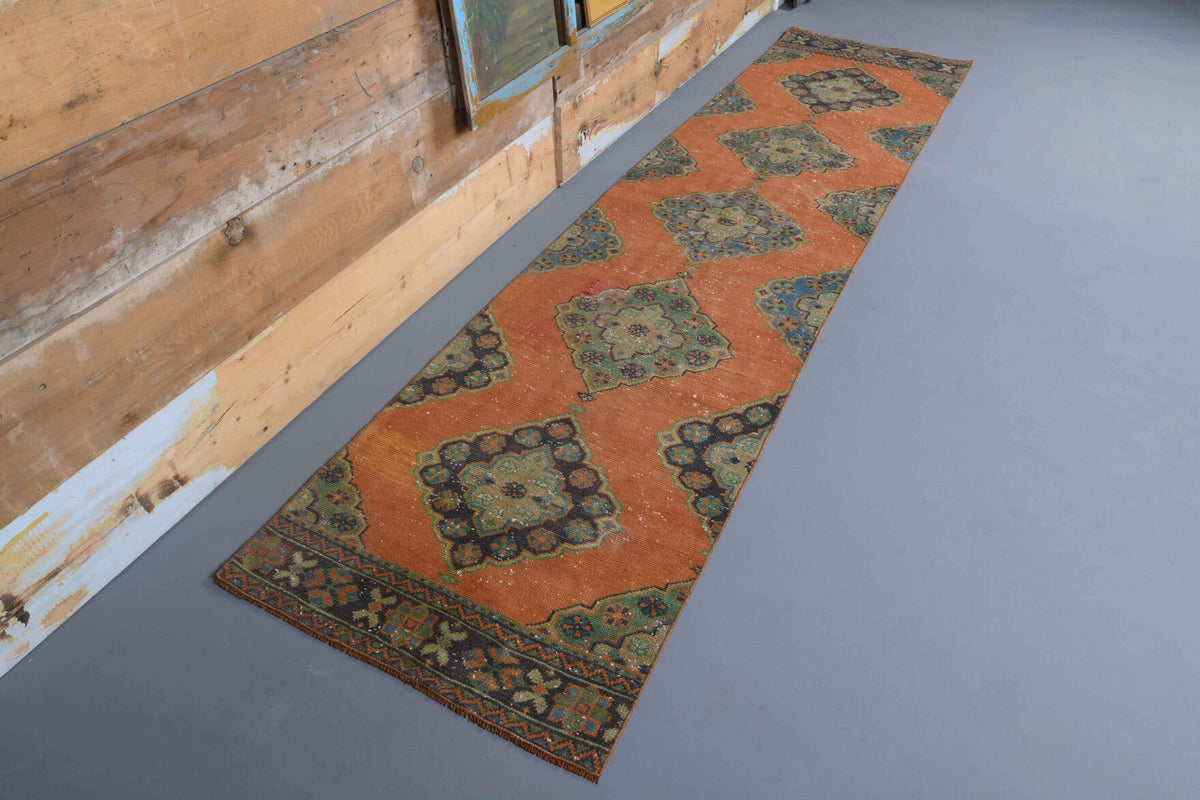 El yapımı vintage yolluk 81x335 cm i̇kat desenli yün - detay görünümü