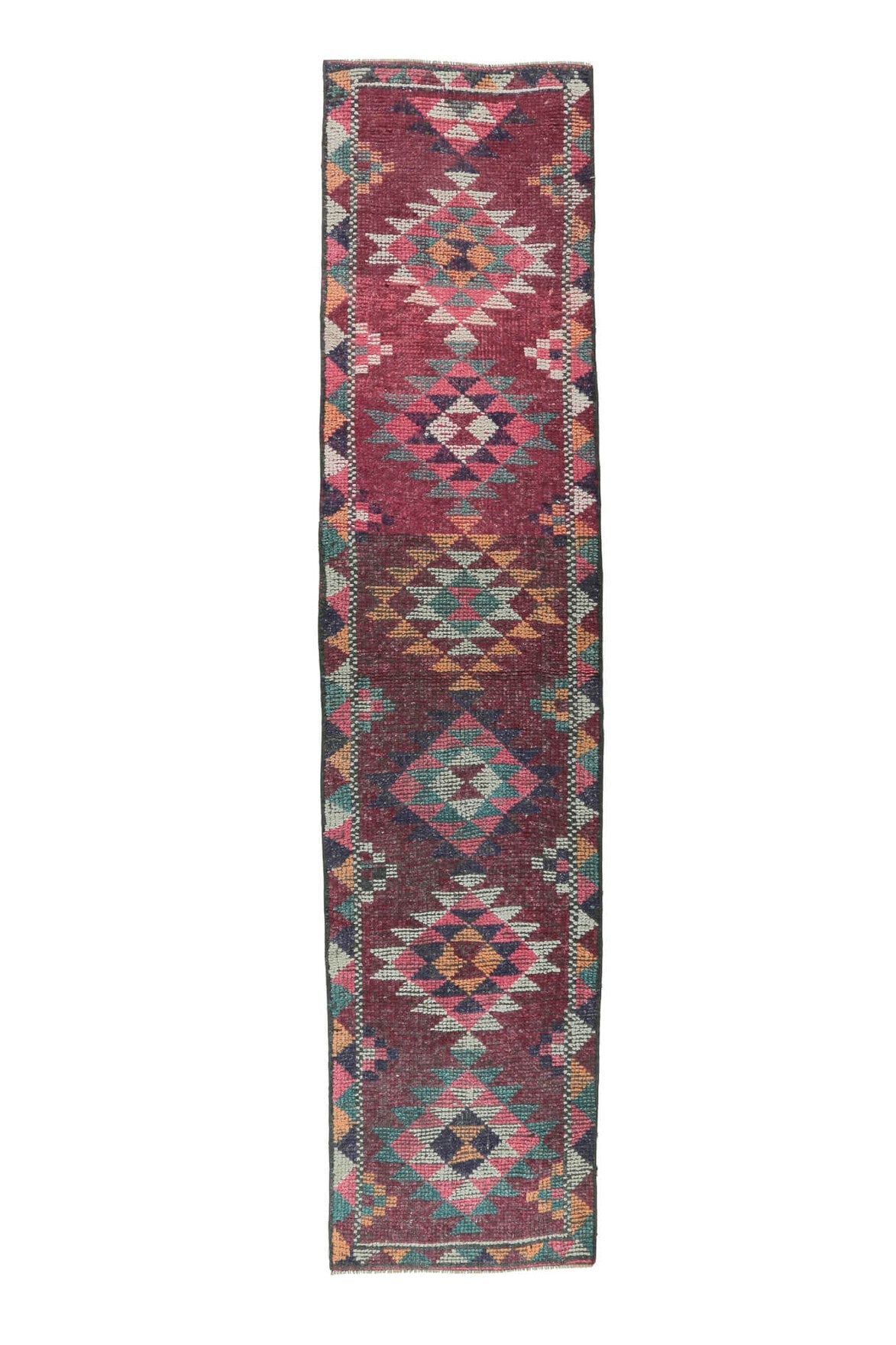 El yapımı vintage yolluk 76x333 cm i̇kat desenli yün - farklı açıdan görünüm