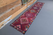 El yapımı vintage yolluk 76x333 cm i̇kat desenli yün - detay görünümü