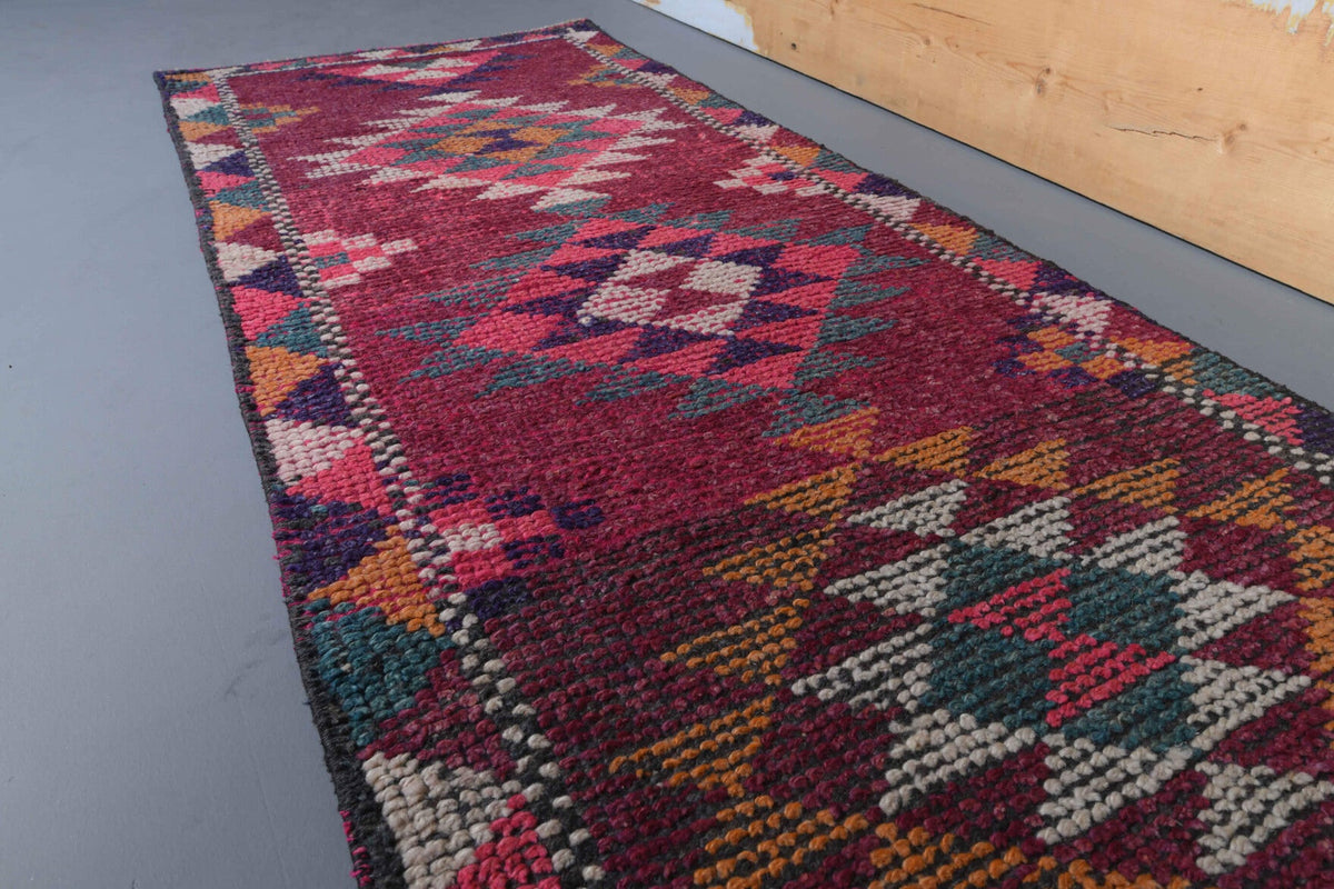 El yapımı vintage yolluk 76x333 cm i̇kat desenli yün - kenar ve saçak detayı