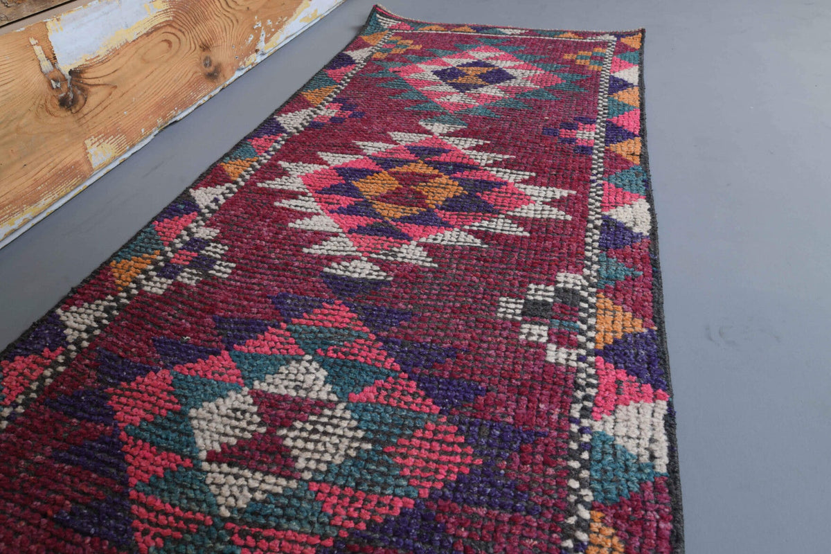 El yapımı vintage yolluk 76x333 cm i̇kat desenli yün - mekan görünümü