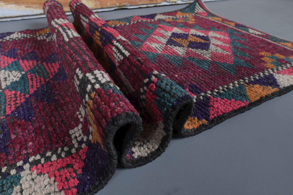 El yapımı vintage yolluk 76x333 cm i̇kat desenli yün - açık alan görünümü