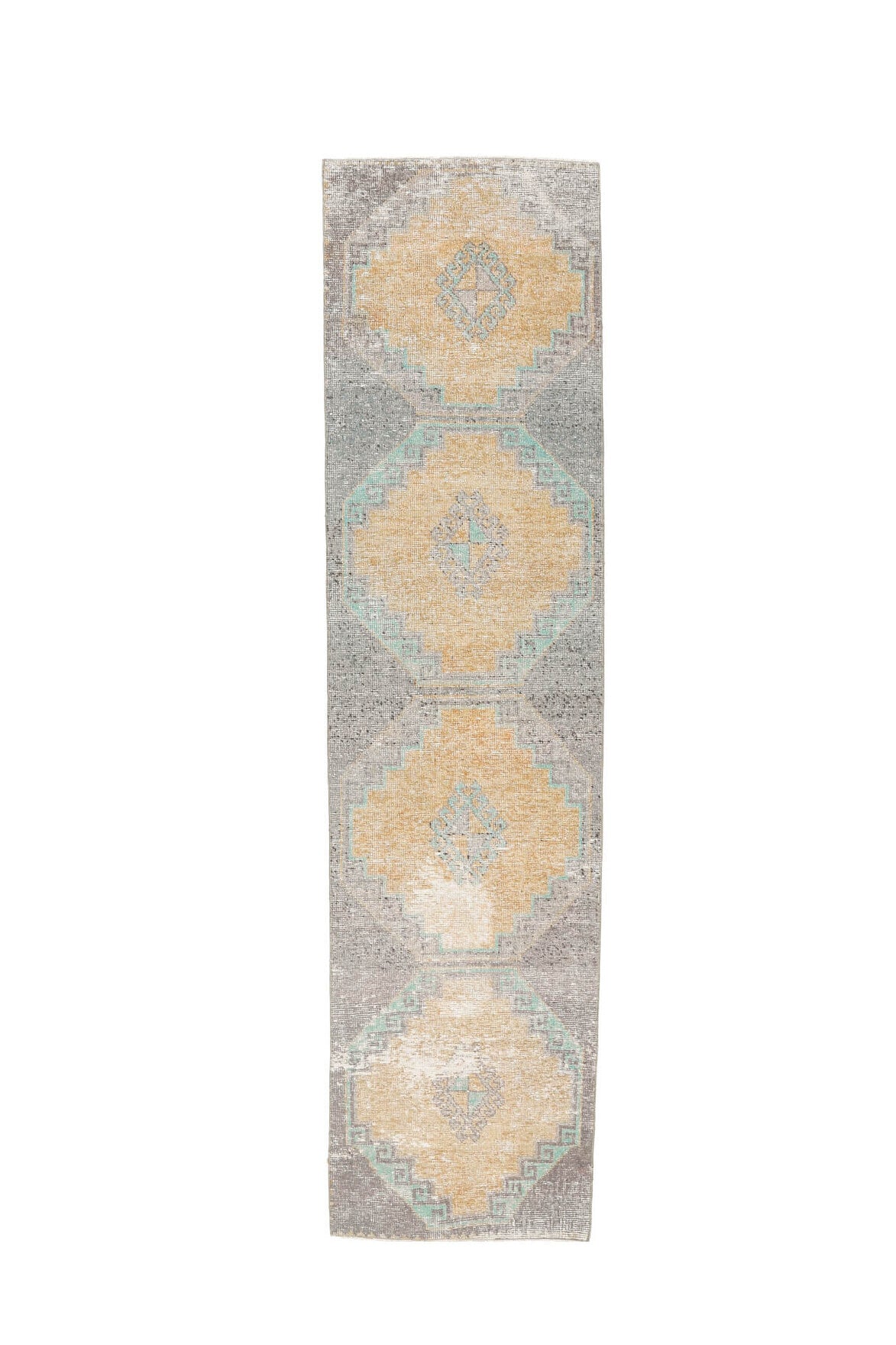 El yapımı vintage yolluk 79x330 cm geometrik desenli yün - açık alan görünümü