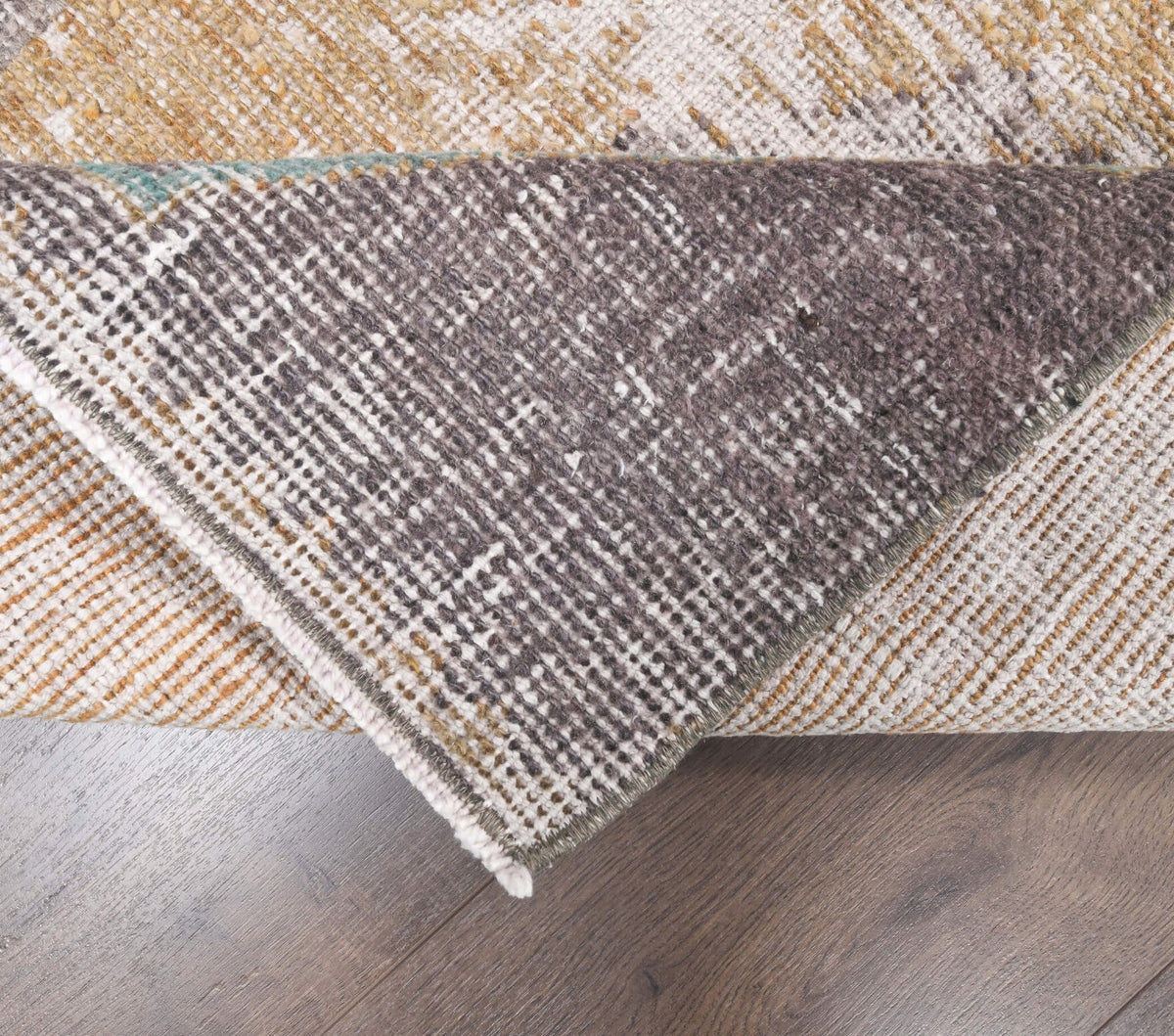 El yapımı vintage yolluk 79x330 cm geometrik desenli yün - kenar ve saçak detayı