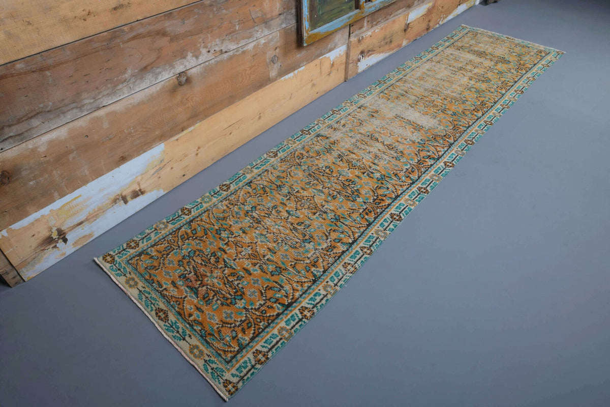 El yapımı vintage yolluk 79x330 cm çiçek desenli desenli yün - açık alan görünümü