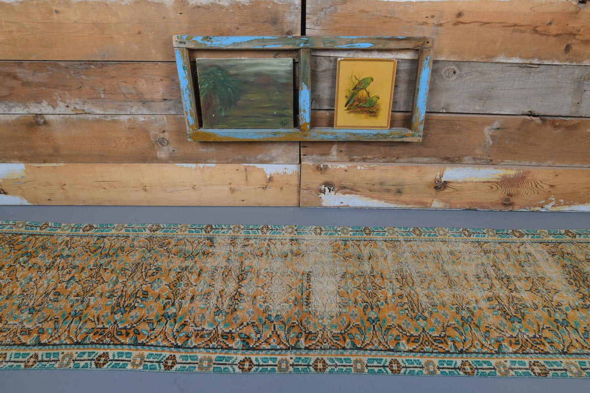 El yapımı vintage yolluk 79x330 cm çiçek desenli desenli yün - detay görünümü