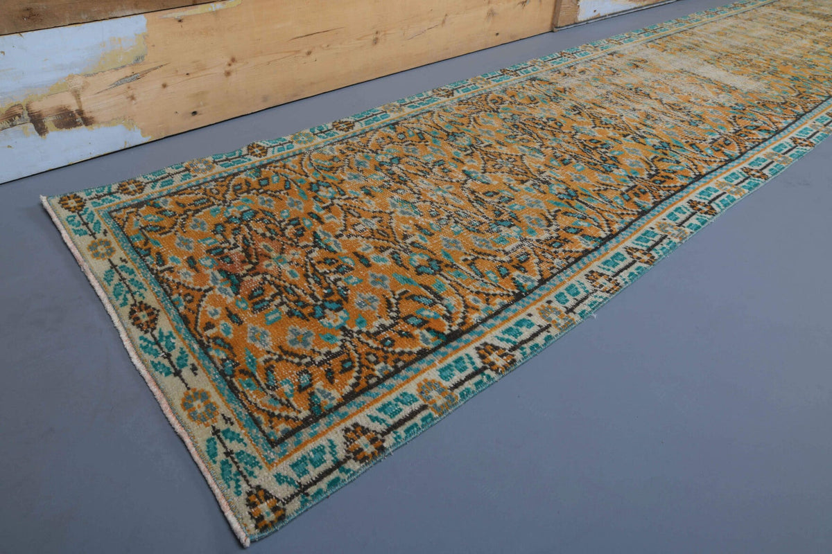 El yapımı vintage yolluk 79x330 cm çiçek desenli desenli yün - yakın çekim doku detayı