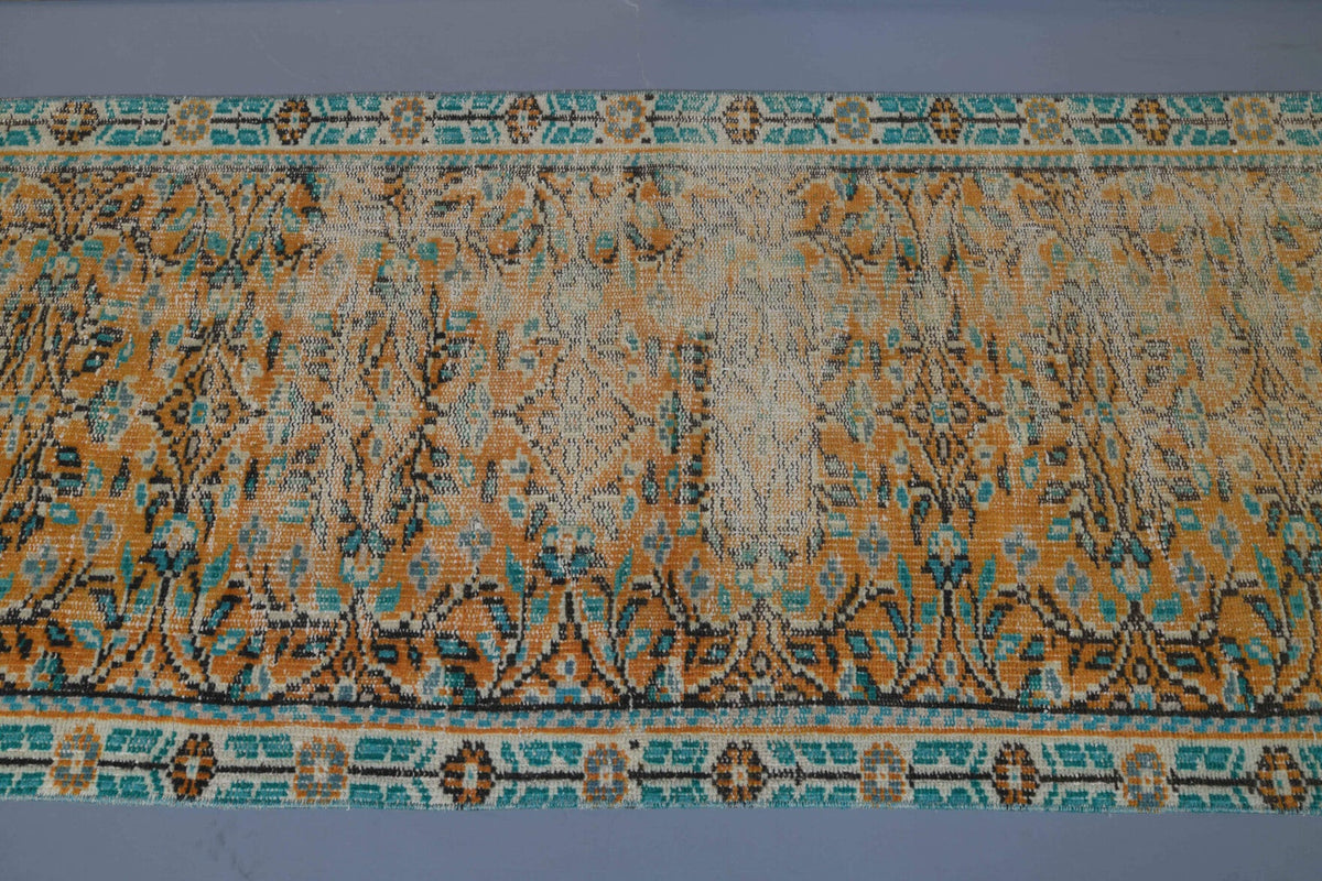 El yapımı vintage yolluk 79x330 cm çiçek desenli desenli yün - kenar ve saçak detayı