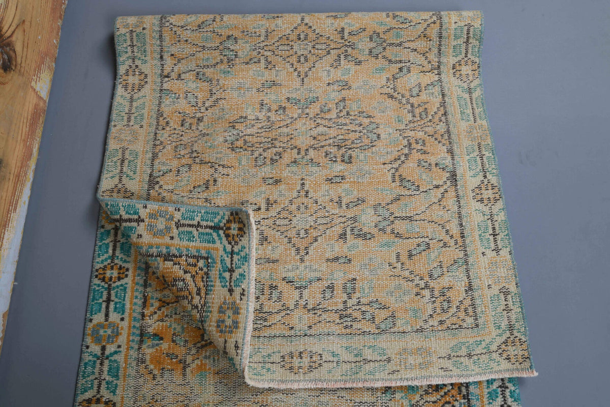 El yapımı vintage yolluk 79x330 cm çiçek desenli desenli yün - mekan görünümü