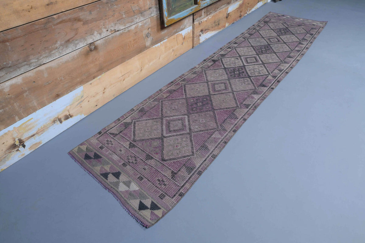 El yapımı vintage yolluk 79x333 cm geometrik desenli yün - açık alan görünümü