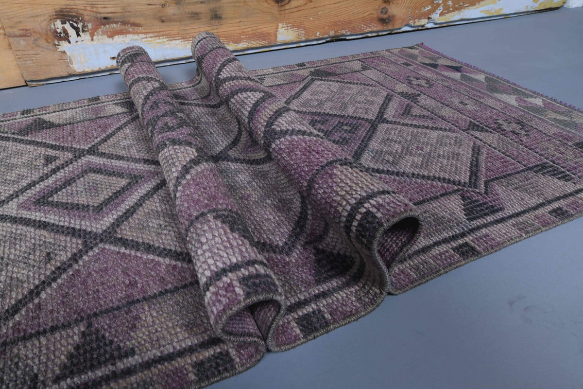 El yapımı vintage yolluk 79x333 cm geometrik desenli yün - üstten görünüm