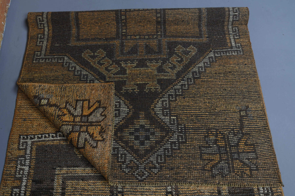 El yapımı vintage yolluk 97x325 cm geometrik desenli yün - desen detayı