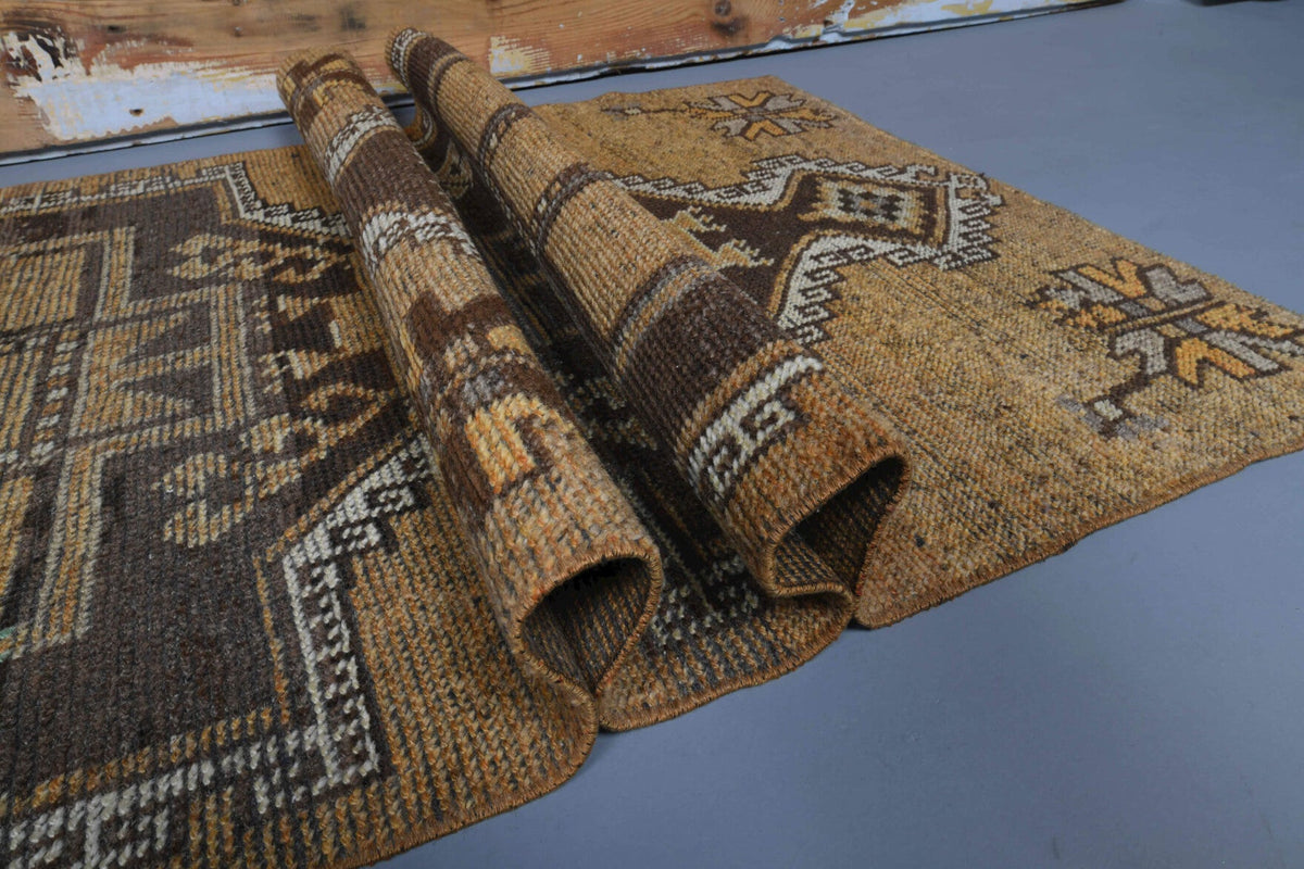 El yapımı vintage yolluk 97x325 cm geometrik desenli yün - mekan görünümü