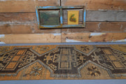 El yapımı vintage yolluk 97x325 cm geometrik desenli yün - detay görünümü