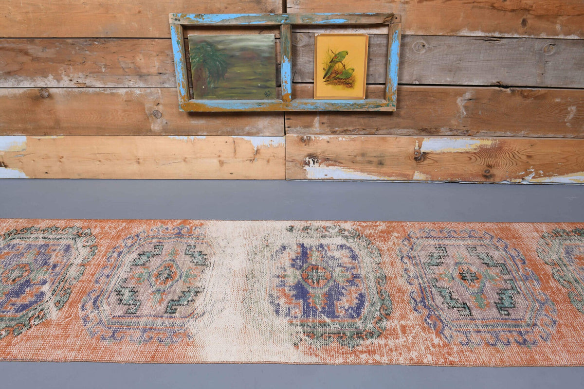 El yapımı vintage yolluk 81x338 cm oryantal desenli yün - detay görünümü