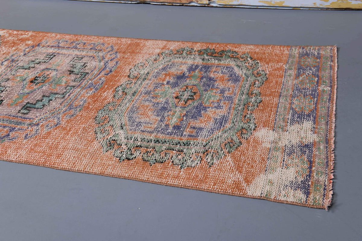 El yapımı vintage yolluk 81x338 cm oryantal desenli yün - kenar ve saçak detayı