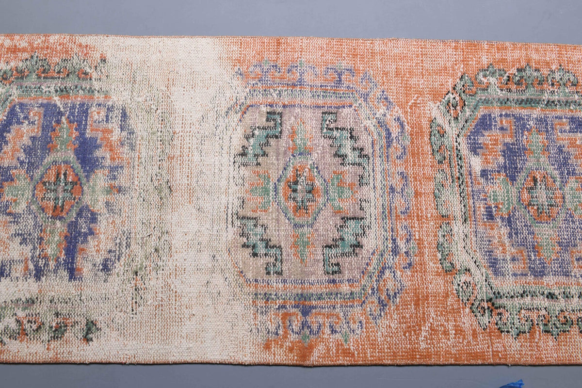 El yapımı vintage yolluk 81x338 cm oryantal desenli yün - üstten görünüm