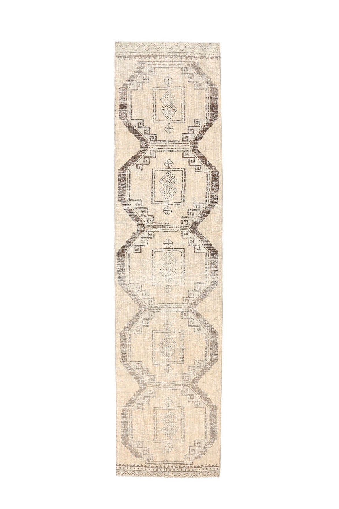 El yapımı vintage yolluk 81x348 cm geometrik desenli yün - farklı açıdan görünüm