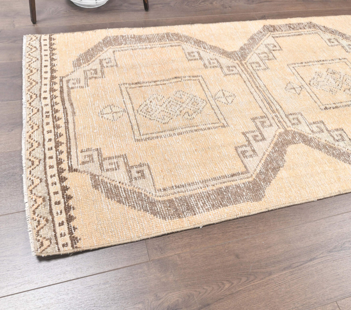 El yapımı vintage yolluk 81x348 cm geometrik desenli yün - desen detayı