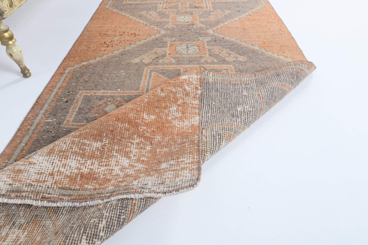 El yapımı vintage yolluk 97x325 cm geometrik desenli yün - kenar ve saçak detayı