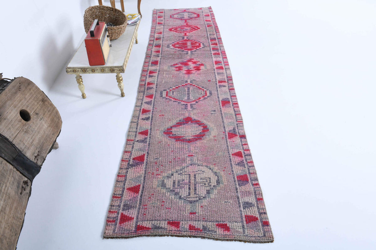 El yapımı vintage yolluk 79x330 cm i̇kat desenli yün - farklı açıdan görünüm