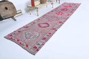 El yapımı vintage yolluk 79x330 cm i̇kat desenli yün - detay görünümü