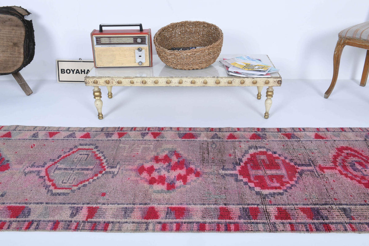 El yapımı vintage yolluk 79x330 cm i̇kat desenli yün - kenar ve saçak detayı