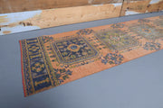 1970'lerden Anadolu kökenli çiçek desenli el dokuma vintage yolluk, 78x347 cm