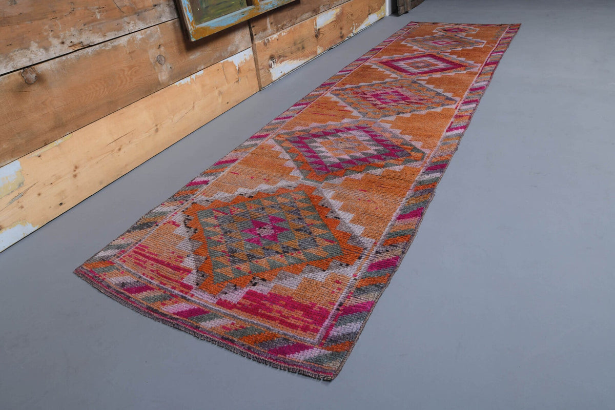 El yapımı vintage yolluk 89x325 cm i̇kat desenli yün - detay görünümü