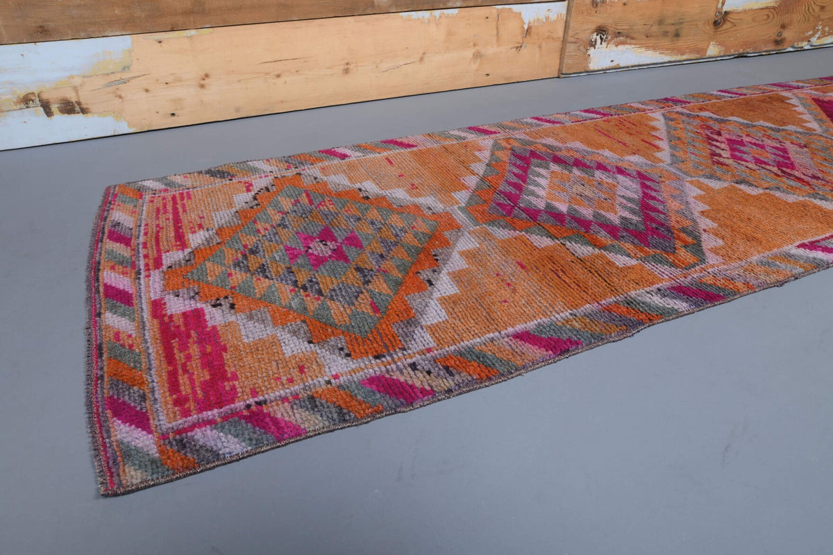 El yapımı vintage yolluk 89x325 cm i̇kat desenli yün - kenar ve saçak detayı
