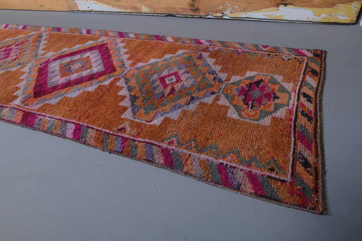 El yapımı vintage yolluk 89x325 cm i̇kat desenli yün - desen detayı