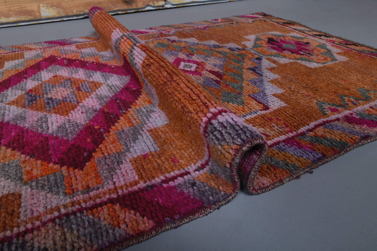 El yapımı vintage yolluk 89x325 cm i̇kat desenli yün - üstten görünüm