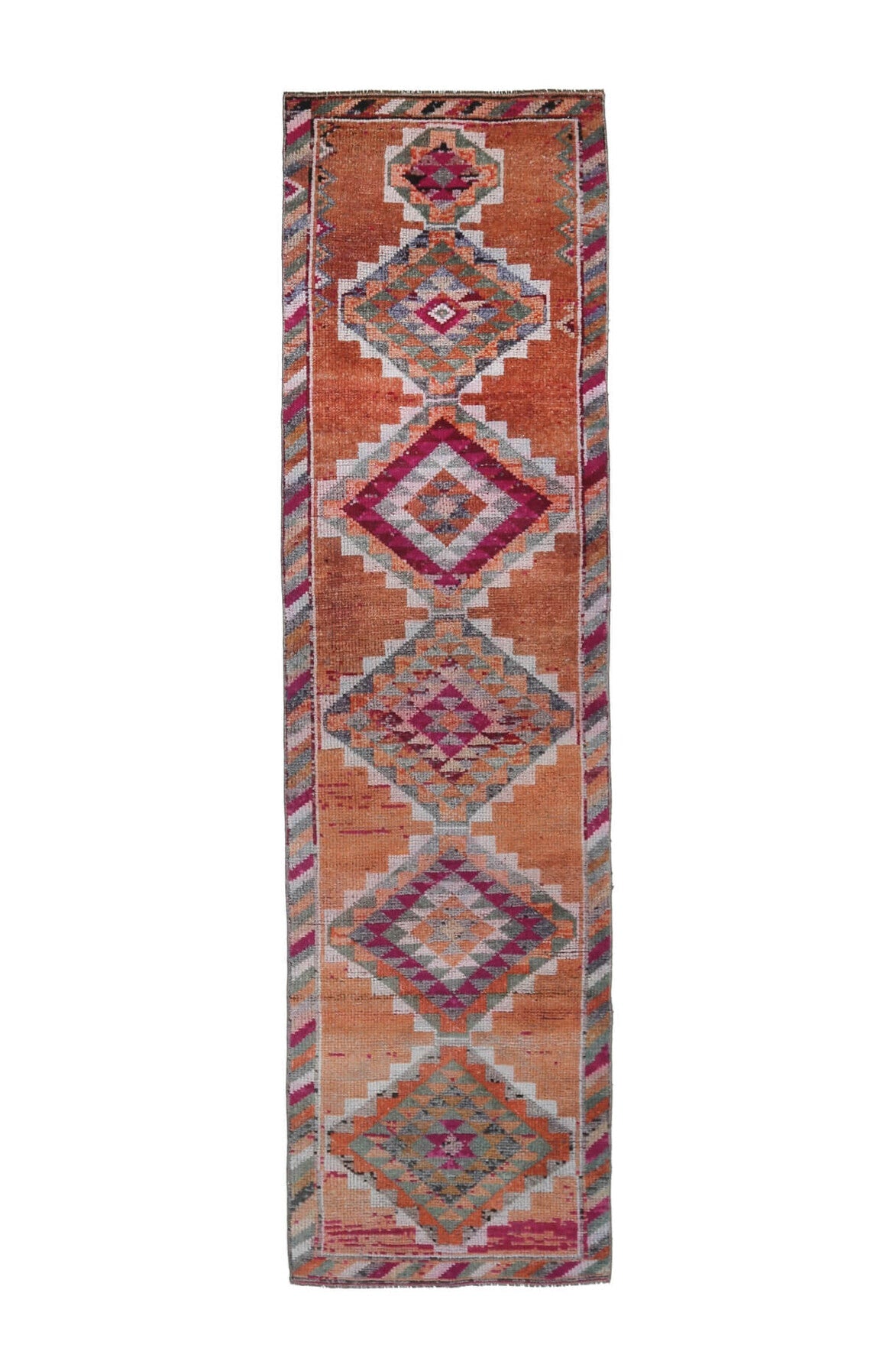 El yapımı vintage yolluk 89x325 cm i̇kat desenli yün - farklı açıdan görünüm