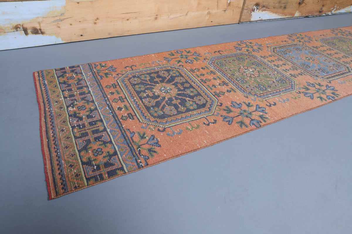 El yapımı vintage yolluk 79x323 cm çiçek desenli desenli yün - detay görünümü