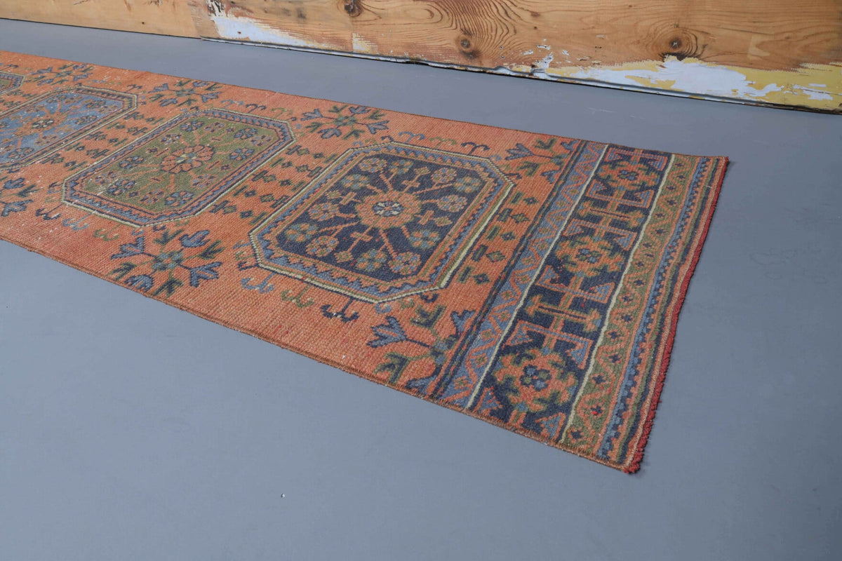 El yapımı vintage yolluk 79x323 cm çiçek desenli desenli yün - yakın çekim doku detayı