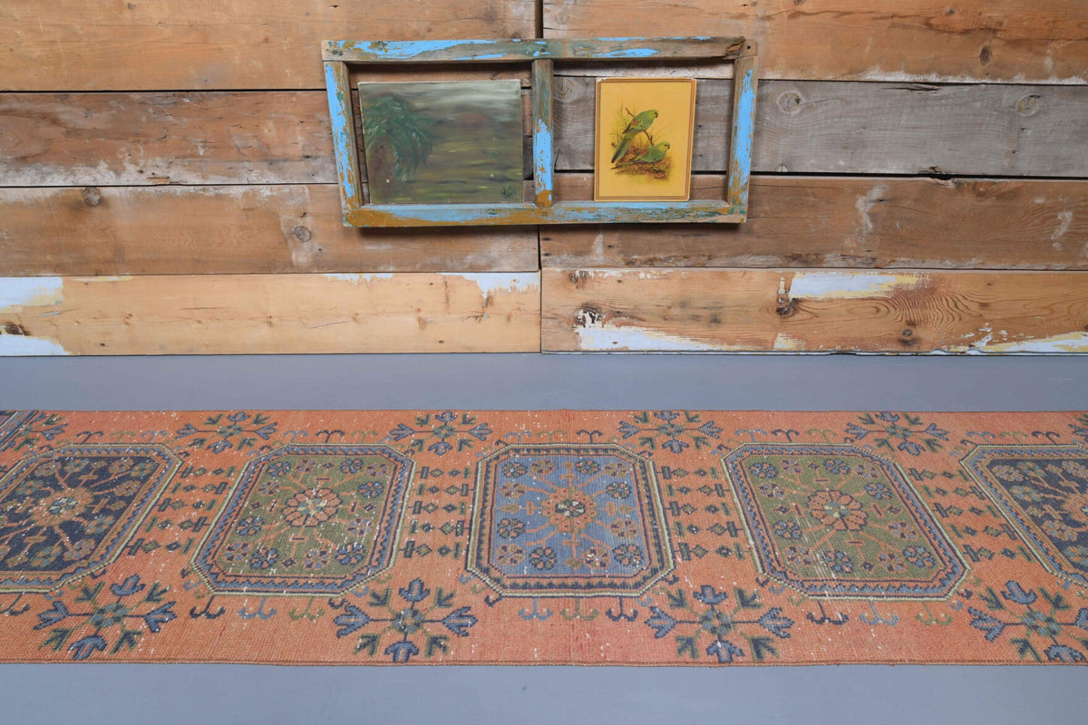 El yapımı vintage yolluk 79x323 cm çiçek desenli desenli yün - kenar ve saçak detayı