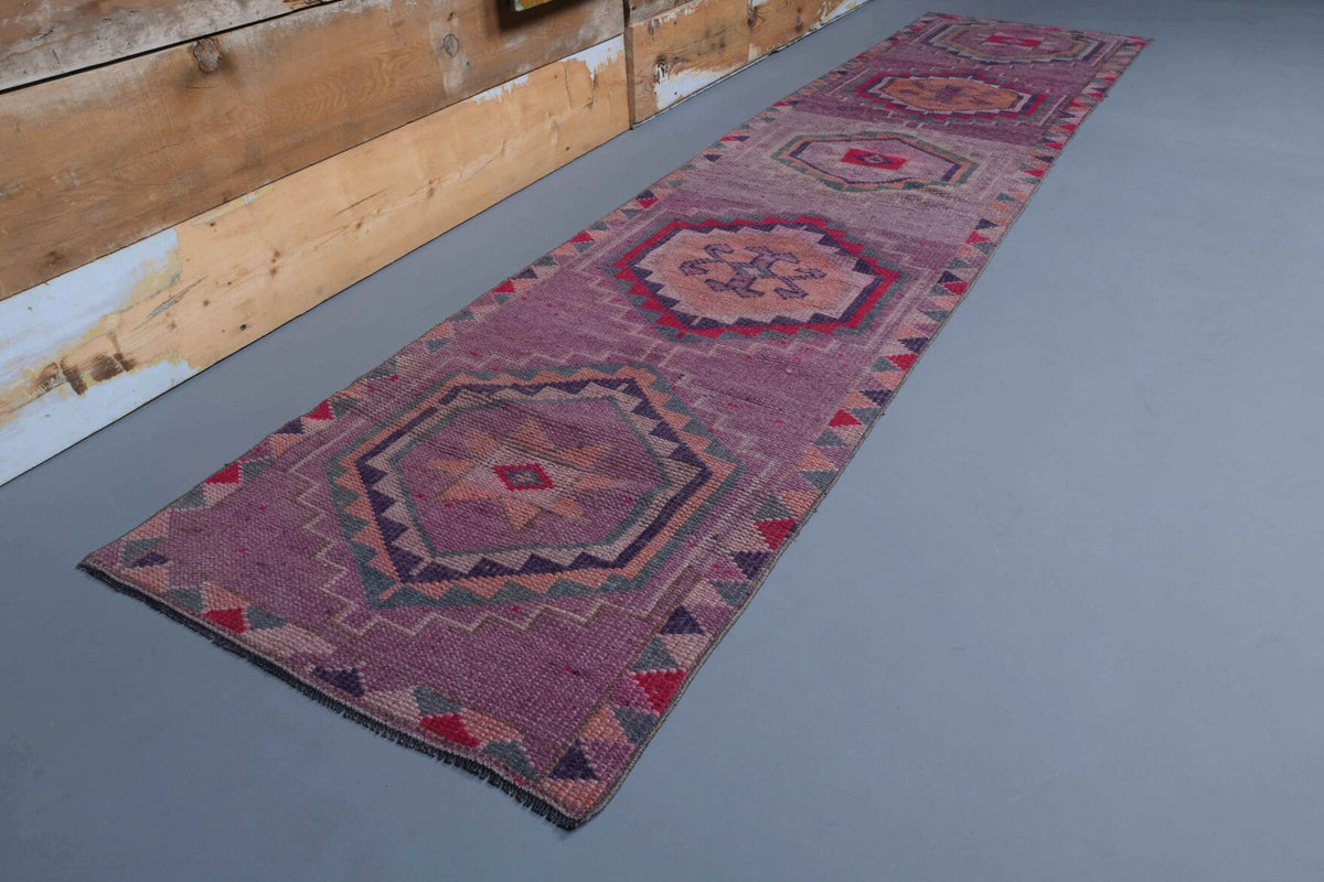 El yapımı vintage yolluk 81x345 cm geometrik desenli yün - açık alan görünümü