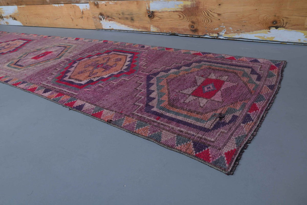 El yapımı vintage yolluk 81x345 cm geometrik desenli yün - kenar ve saçak detayı